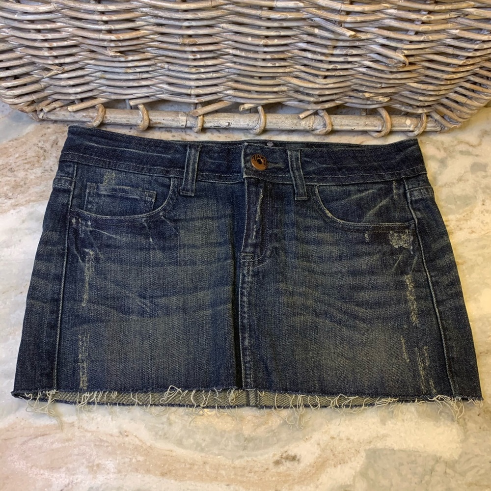 SPJ Jean skirt distressed hem line dark wash